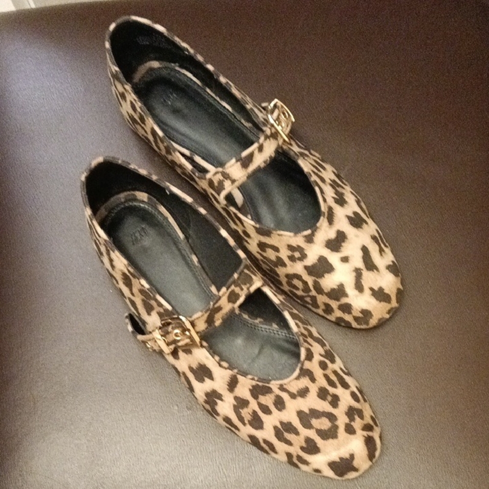 H&M Leopard Print Mary Jane Flats | Size   8, FINAL SALE
